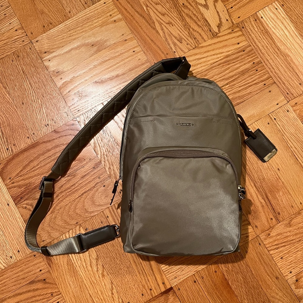 EUC Tumi Sling Single Strap Olive Brown Backpack